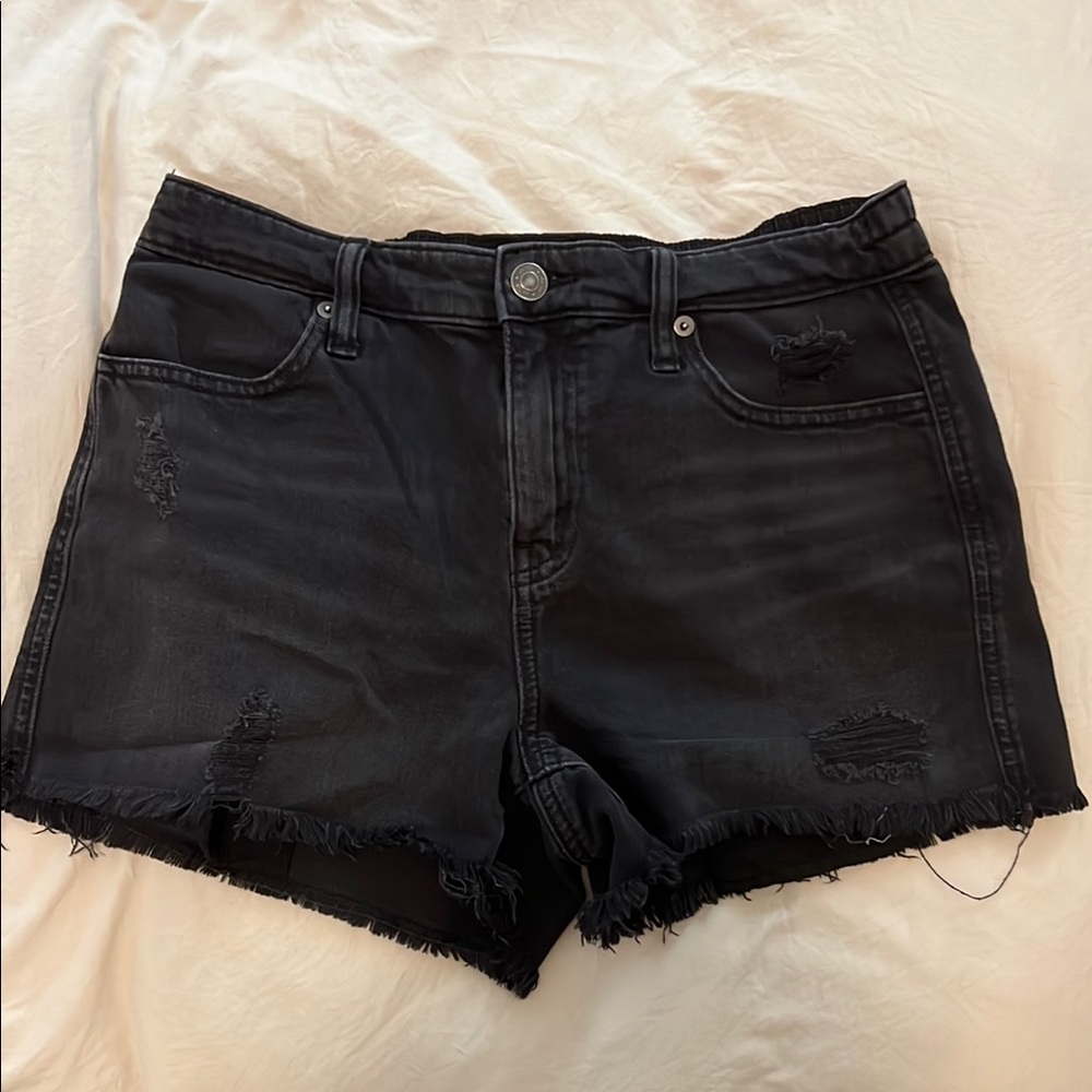 Aerie Black Jean Shorts Distressed Hem